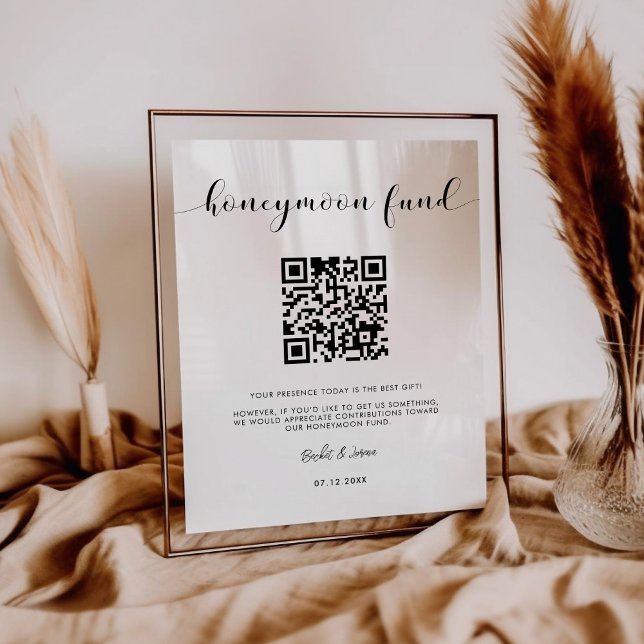 Elegant svartvit Honeymoon-fond QR-kod Poster (Skapare uppladdad)