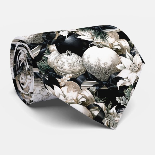 Elegant svartvit julprydnad mönster slips (Rullad)
