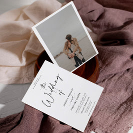 Elegant svartvit kalligrafifoto bröllop inbjudningar