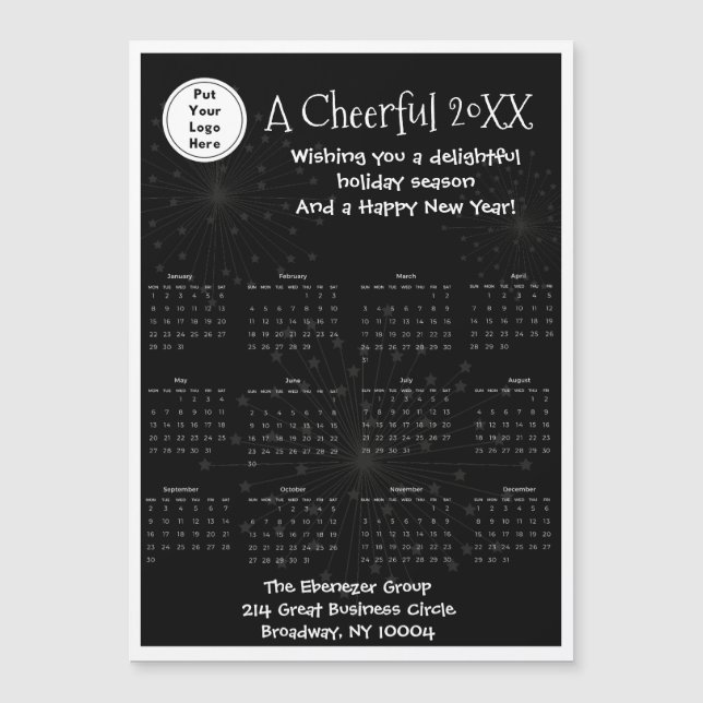 Elegant Svartvit magnetårskalender för Fullt (Framsida)