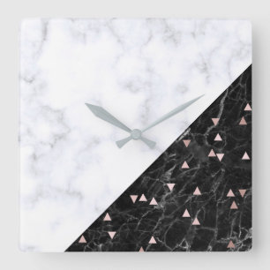 elegant svartvit marmor ro guld fyrkantig klocka