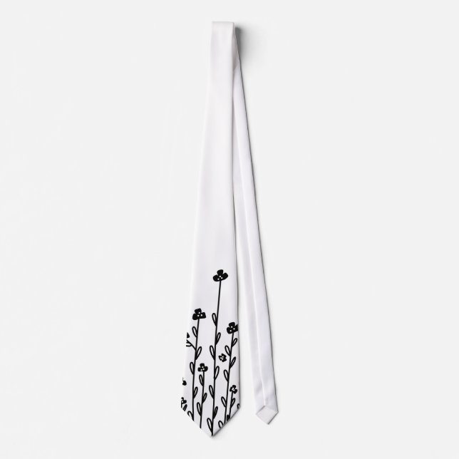 Elegant svartvit minimalistisk doodle-snäckblomma slips (Framsida)