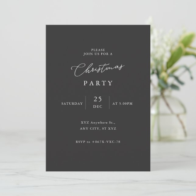 Elegant Svartvit minimalistisk jul Party Inbjudningar (Stående Fram)