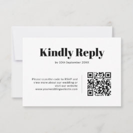 Elegant Svartvit, minimalistisk QR-kod Bröllop OSA Kort