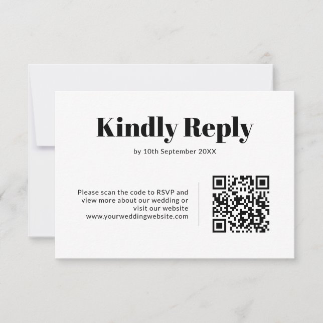 Elegant Svartvit, minimalistisk QR-kod Bröllop OSA Kort (Framsida)