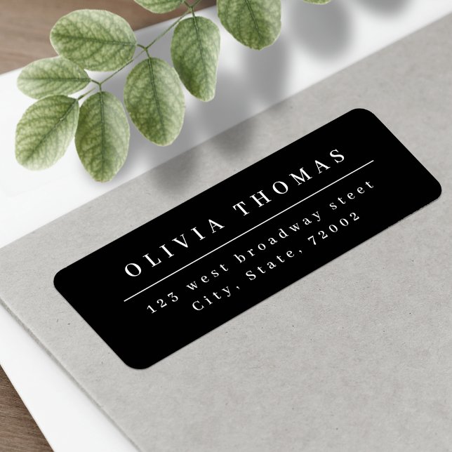 Elegant svartvit minimalistisk returadress-arbetsk returadress etikett (Elegant black white minimalist return address labe label)