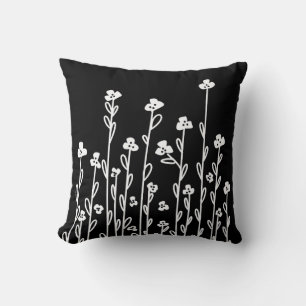 Elegant svartvit minsta doodle-blommigt kudde