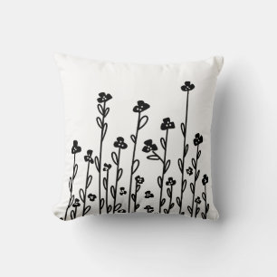 Elegant svartvit minsta doodle-blommigt kudde