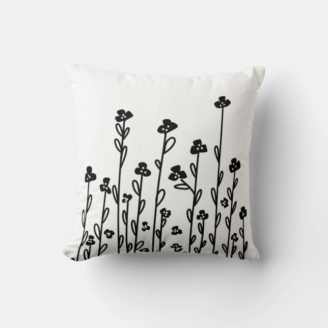 Elegant svartvit minsta doodle-blommigt kudde (Framsida)