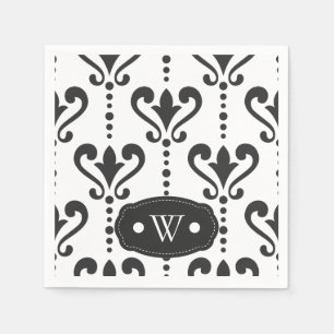 Elegant Svartvit, molekylsmassa, Monogram Pappersservett