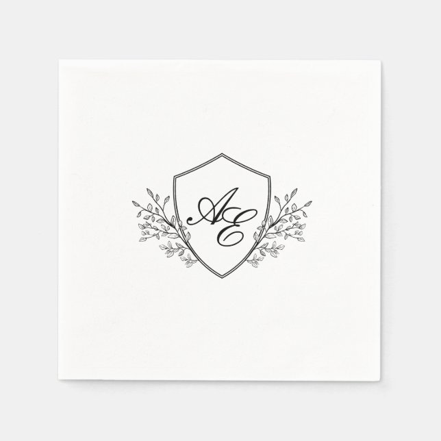 Elegant Svartvit monogram Bröllop Napkins Pappersservett (Framsidan)