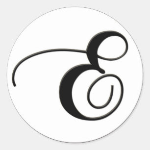 Elegant Svartvit monogram E Runt Klistermärke