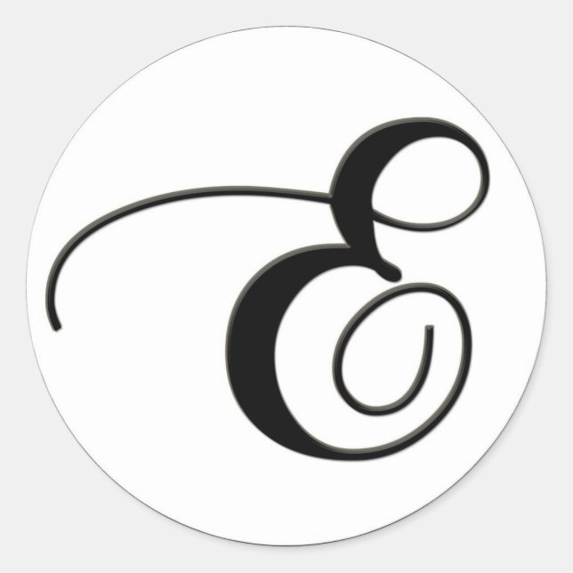 Elegant Svartvit monogram E Runt Klistermärke (Framsida)