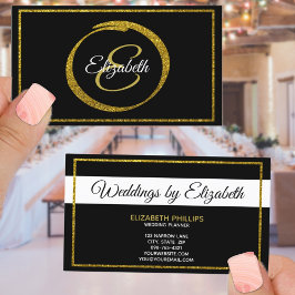 Elegant Svartvit monogram Guld-mall Visitkort