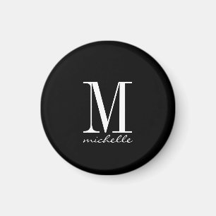 Elegant Svartvit Monogram Namn Anpassningsbar Magnet