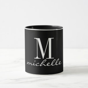 Elegant Svartvit Monogram Namn Anpassningsbar Mugg