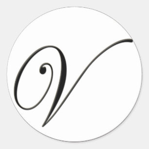 Elegant Svartvit monogram V Runt Klistermärke