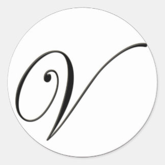 Elegant Svartvit monogram V Runt Klistermärke