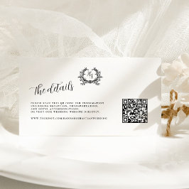 Elegant Svartvit monogram Vapensköld QR-kod Bröllo Tilläggskort