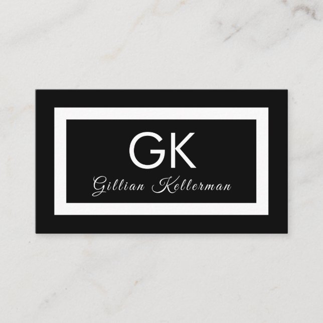 Elegant svartvit Monogram Visitkort (Framsida)