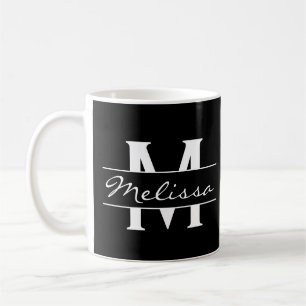 Elegant svartvit namn monogram kaffemugg