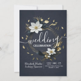Elegant Svartvit och Guld Blommigt Utandning Bröll Inbjudningar