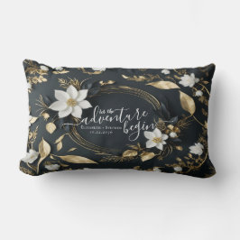 Elegant Svartvit och Guld Blommigt Utandning Bröll Lumbarkudde