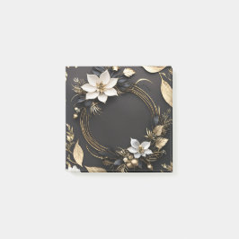 Elegant Svartvit och Guld Blommigt Utandning Bröll Post-it Block