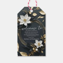 Elegant Svartvit och Guld Blommigt Utandning Bröll Presentetikett