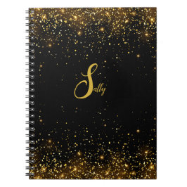 Elegant Svartvit och Guld Glitter-monogramskript N Anteckningsbok