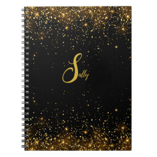 Elegant Svartvit och Guld Glitter-monogramskript N Anteckningsbok