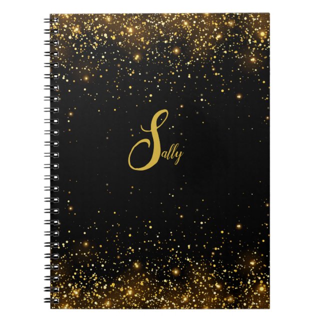 Elegant Svartvit och Guld Glitter-monogramskript N Anteckningsbok (Framsidan)