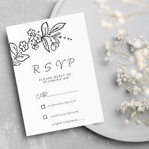 Elegant svartvit OSA med enkel blommigt Inbjudningar