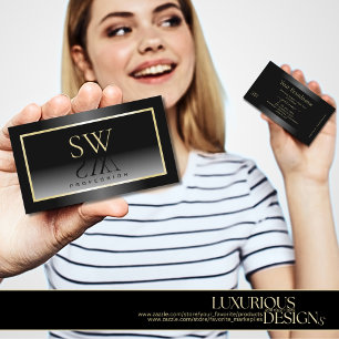 Elegant Svartvit övertoning Cream Ram Monogram Visitkort
