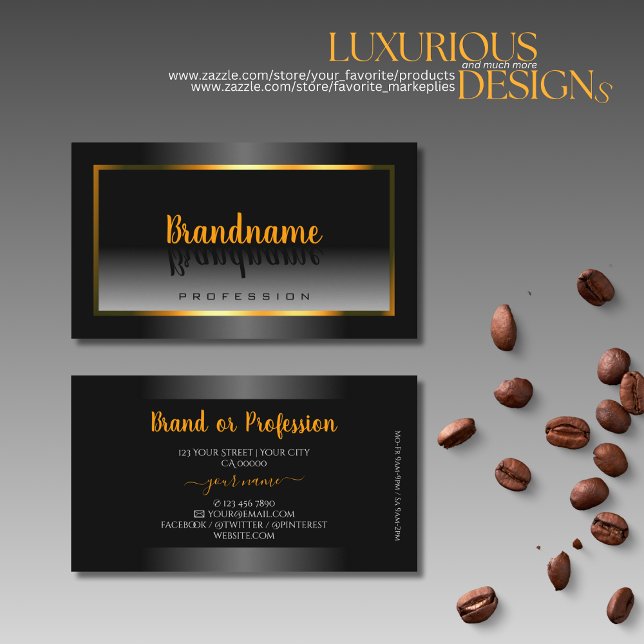 Elegant Svartvit övertoning Orange Guld Ram Visitkort (Skapare uppladdad)