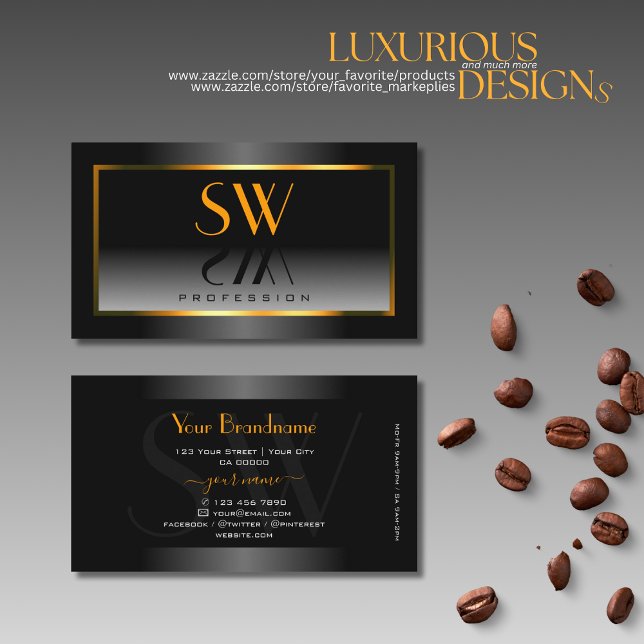 Elegant Svartvit övertoning Orange Monogram Ram Visitkort (Skapare uppladdad)