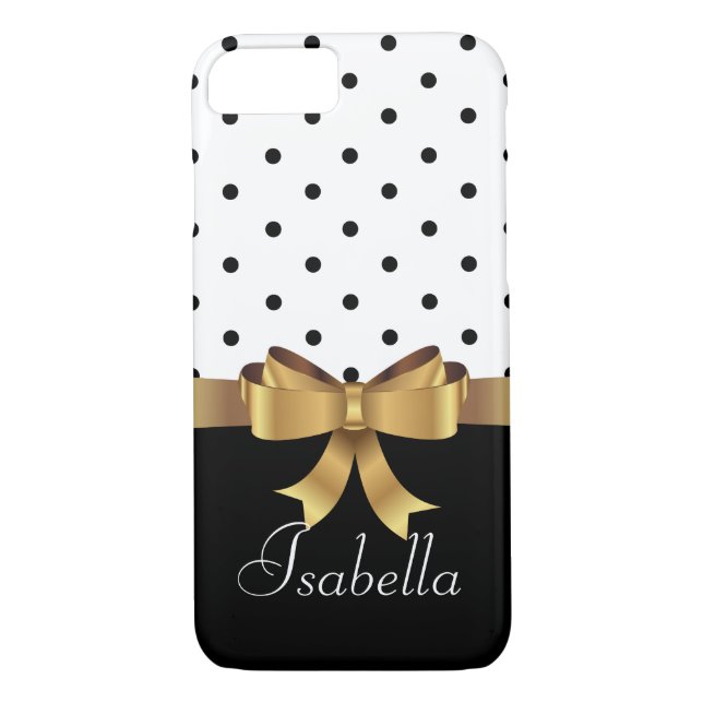 Elegant Svartvit polka dots guld armsmonogram Case-Mate iPhone Skal (Baksida)