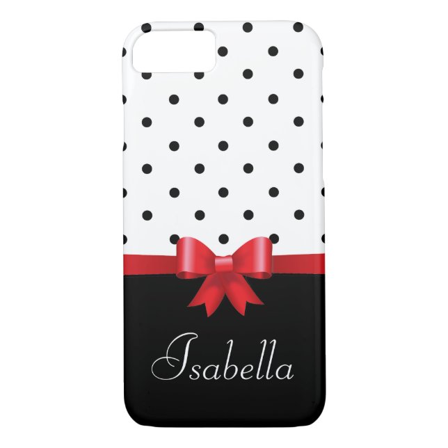 Elegant Svartvit polka dots röd buskmonogram Case-Mate iPhone Skal (Baksida)
