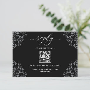 Elegant Svartvit QR-kod Vintage bröllop OSA Kort