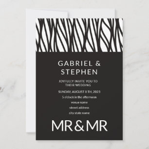 Elegant svartvit rand typografi gay bröllop inbjudningar