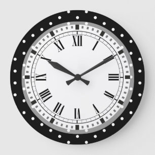 Elegant svartvit Retro polka dots Stor Klocka