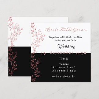elegant svartvit rosa bröllop inbjudningar