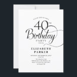 Elegant Svartvit skript 40:e födelsedagen Inbjudningar<br><div class="desc">Elegant enkel svartvit 40-årsfestinbjudan. Elegantens utformning med typtypsnittsteckensnitt. Trendig inbjudan-kortets perfekt för en snyggt under firande. Kan anpassas till vilken ålder som helst. Skrivna Zazzle-inbjudningar eller digital utskrivbar mall för omedelbar nedladdning.</div>