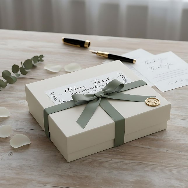 Elegant svartvit skript bröllop returadress returadress etikett (Skapare uppladdad)