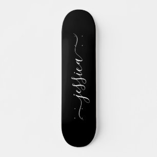 Elegant svartvit skript namn mini skateboard bräda 18,5 cm