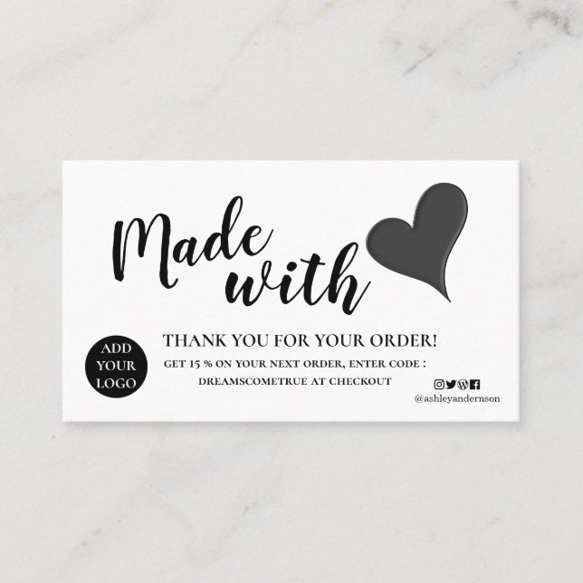 Elegant Svartvit tack du har gjort med kärlek Visitkort (Framsida)