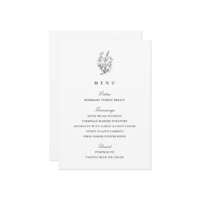 Elegant Svartvit Thanksgiving - middag Meny (Fram/Back In Situ)