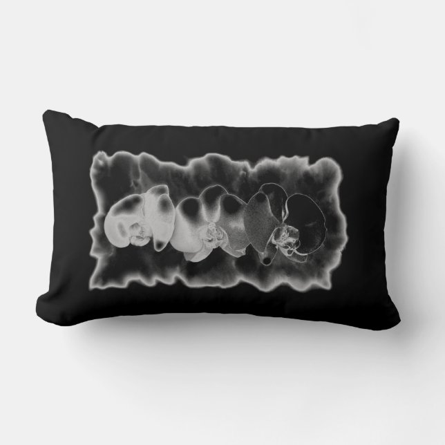 Elegant svartvit tropiska orkidéer blommigt lumbarkudde (Framsida)