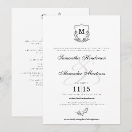 Elegant Svartvit Vapensköld med Bröllop Inbjudningar