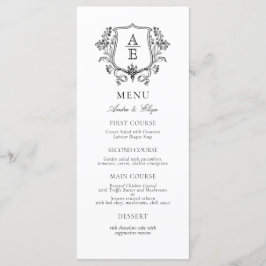 Elegant Svartvit Vapensköld Monogram Meny